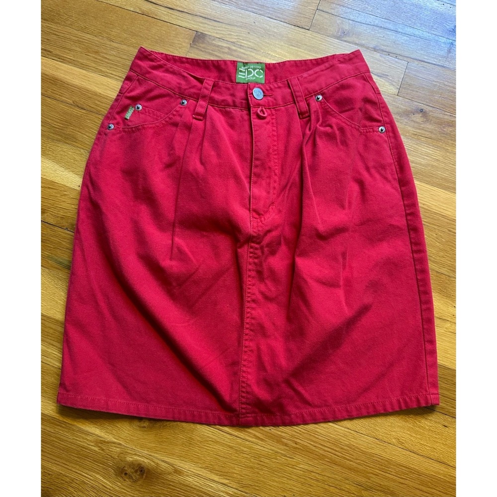 Vintage Esprit EDC Group Red Denim Mini Skirt High Waisted Cotton 9/10